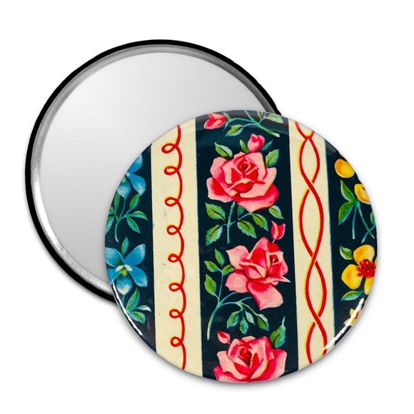 Vintage Upcycled 1950s Wrapping Paper Pocket Makeup Mirror 3" - Picture 9 of 9